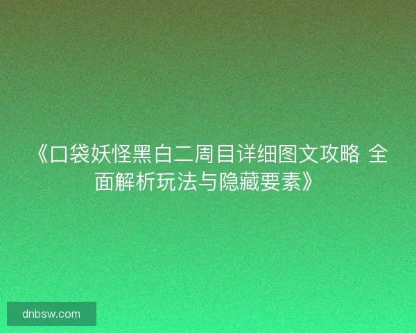 《口袋妖怪黑白二周目详细图文攻略 全面解析玩法与隐藏要素》