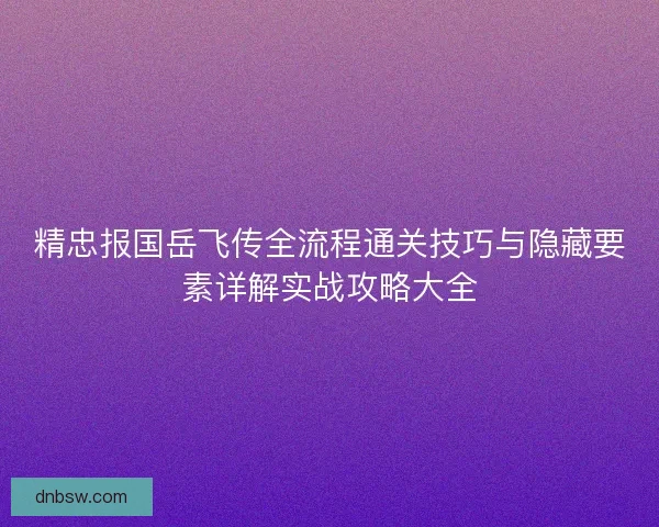 精忠报国岳飞传全流程通关技巧与隐藏要素详解实战攻略大全